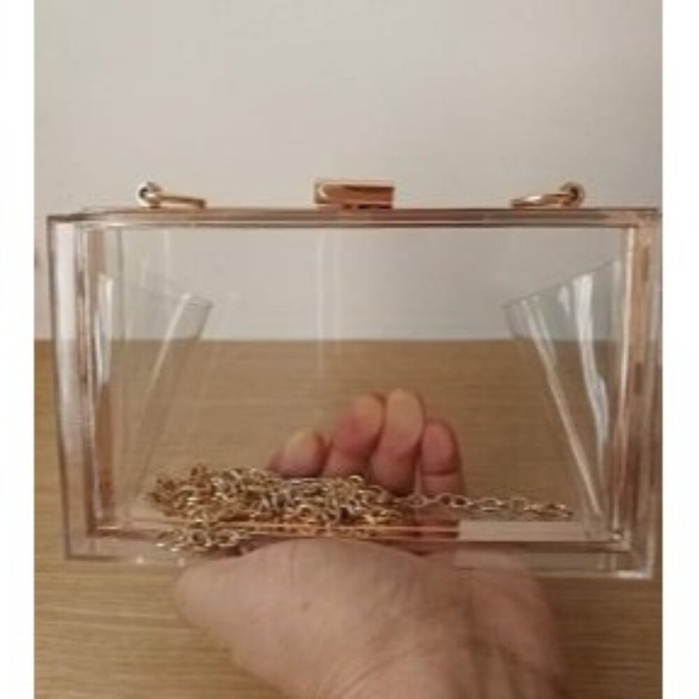 New Women Cute Clear Purse Acrylic Box Clutch Handbag, Transparent Crossbody Bag